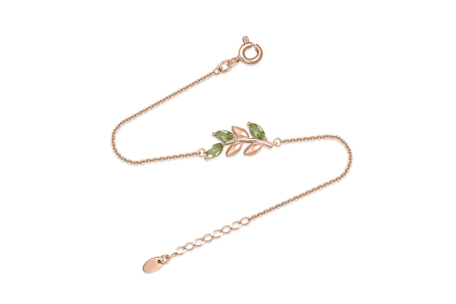 Браслет Веточка из красного золота с 3 хризолитами