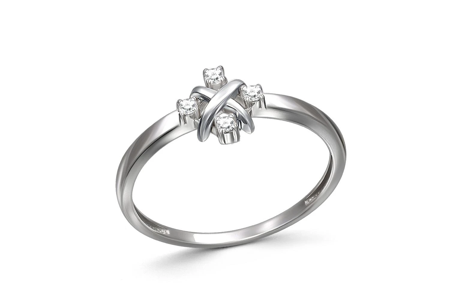 Кольцо из белого золота с 4 бриллиантами