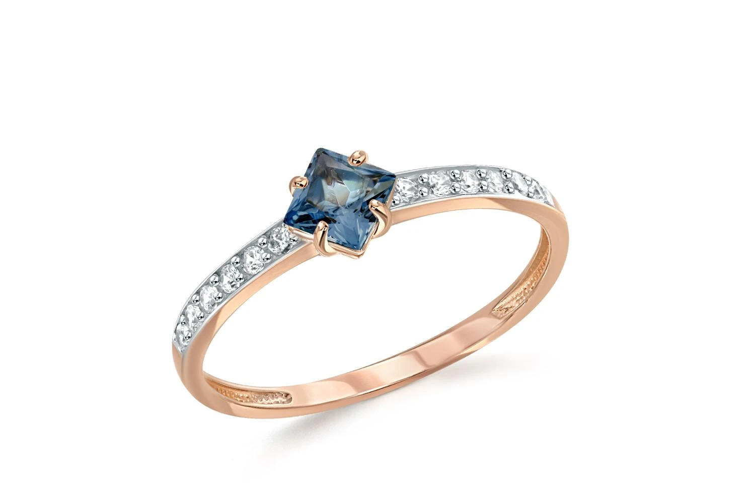 Кольцо из красного золота с топазом лондон и 12 фианитами