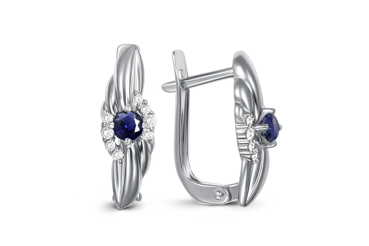 Серьги из белого золота с 2 корундами и 16 бриллиантами