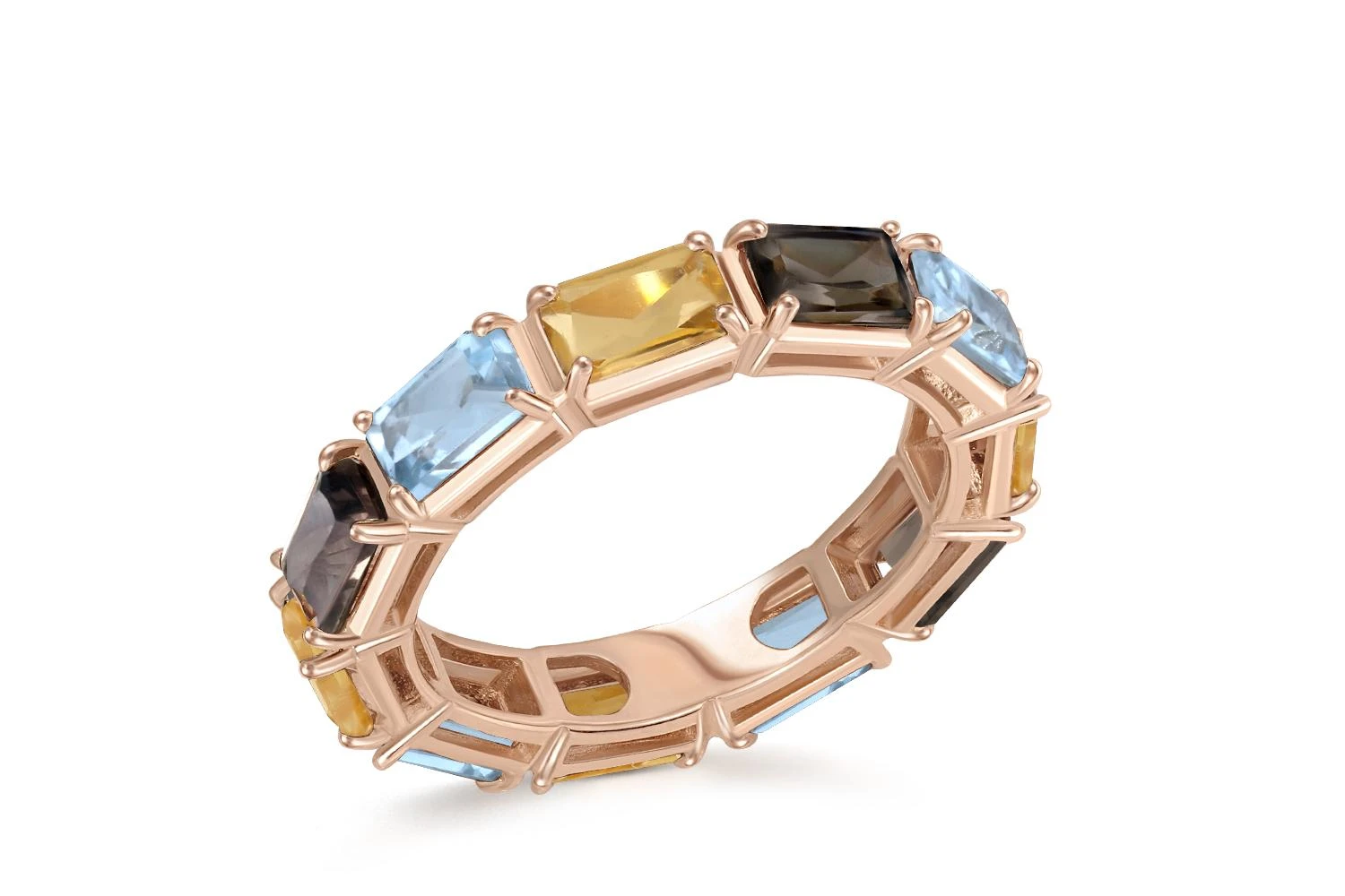 Кольцо Дорожка из красного золота с раухтопазами, топазами sky и цитринами