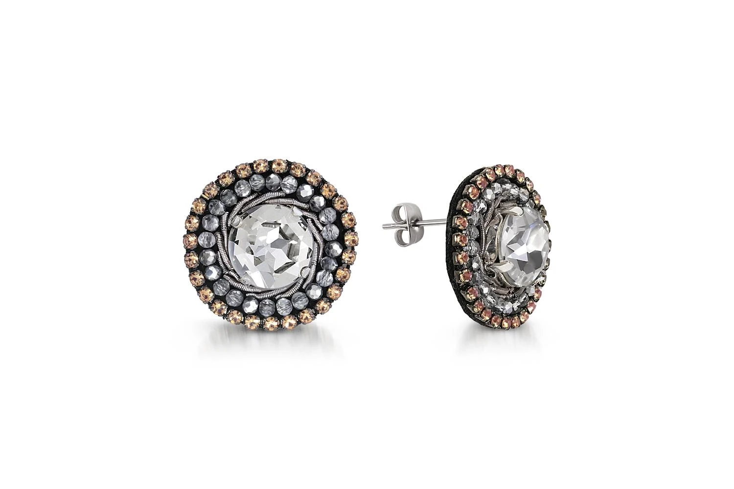 Бижутерные серьги-пусеты Кристаллы черный