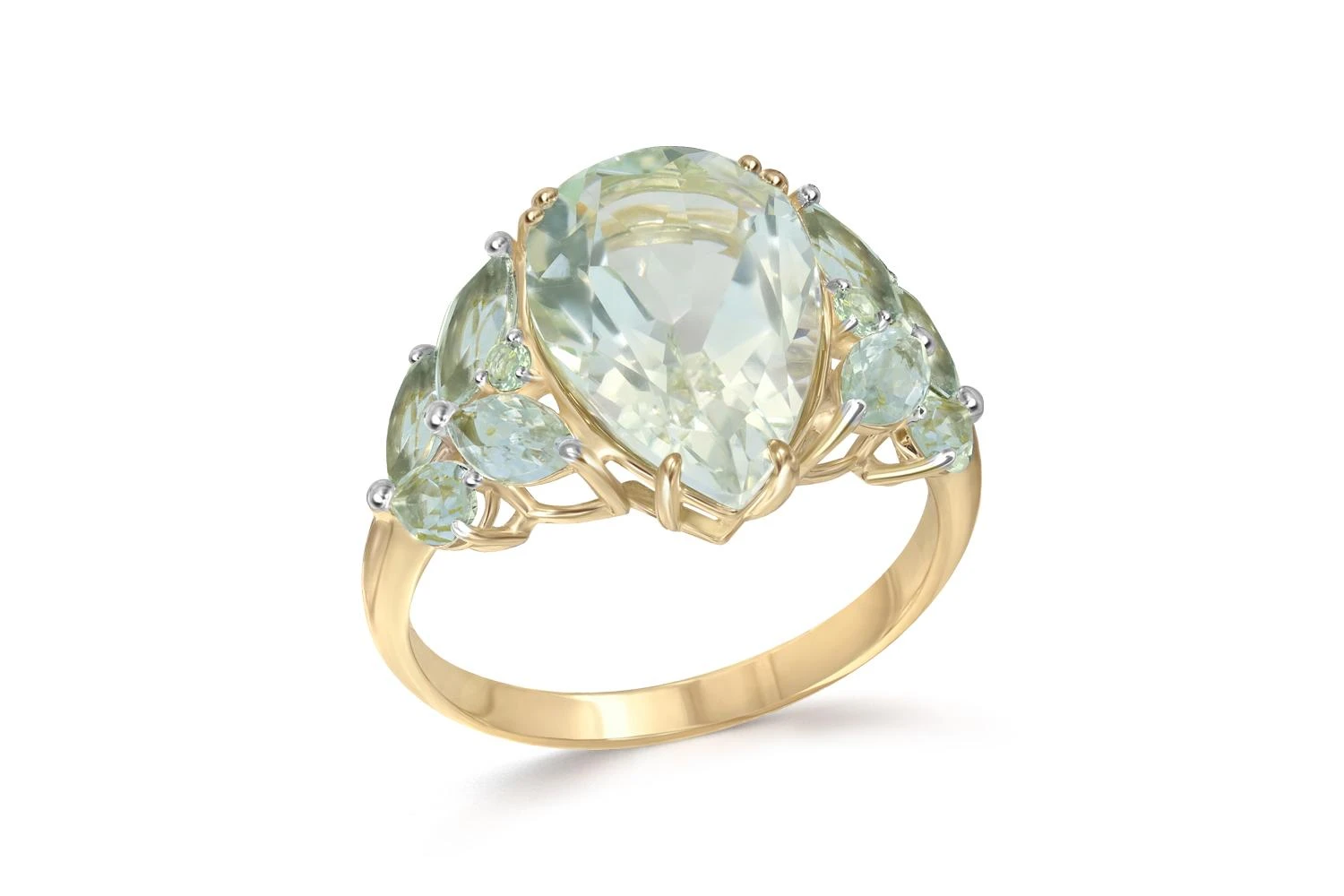 Кольцо из жёлтого золота с 9 аметистами и 2 сапфирами