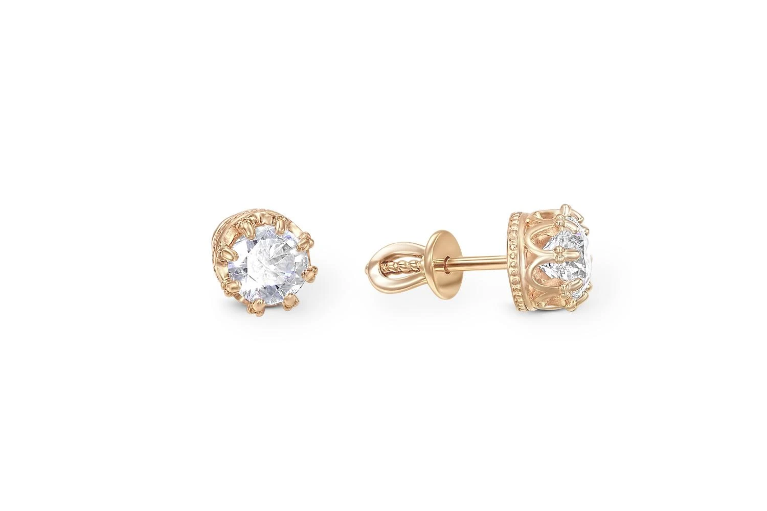 Серьги-пусеты Короны из красного золота с 2 кристаллами swarovski