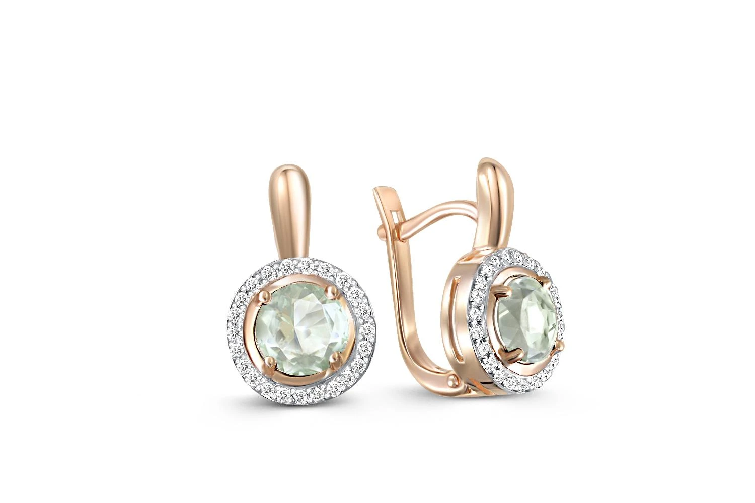 Серьги из красного золота с 2 аметистами и 46 фианитами