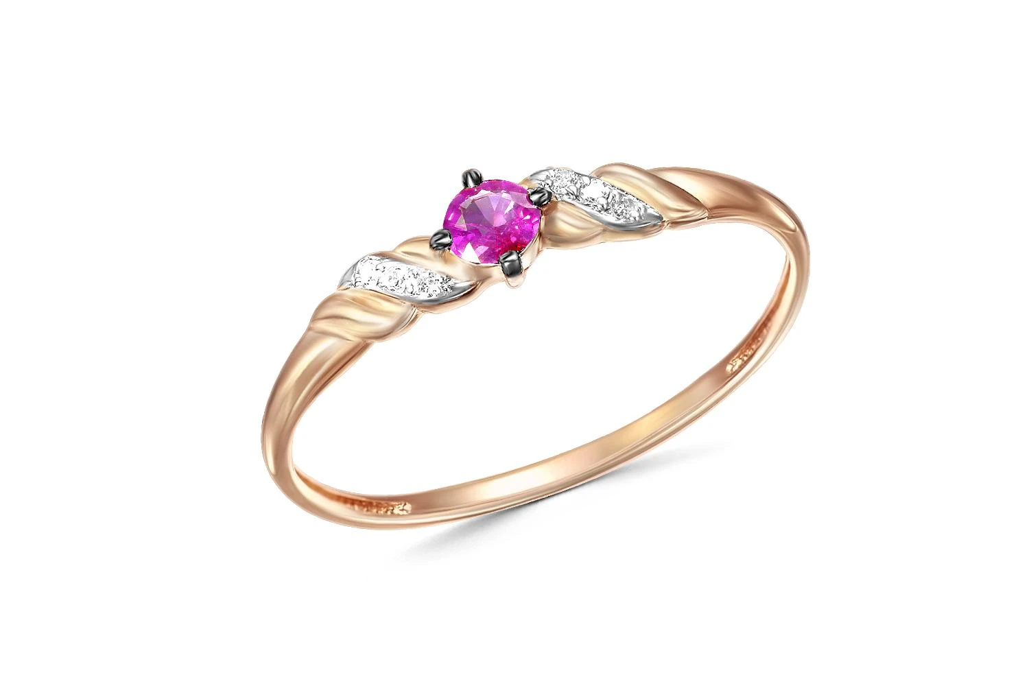 Кольцо из красного золота с рубином и 6 бриллиантами