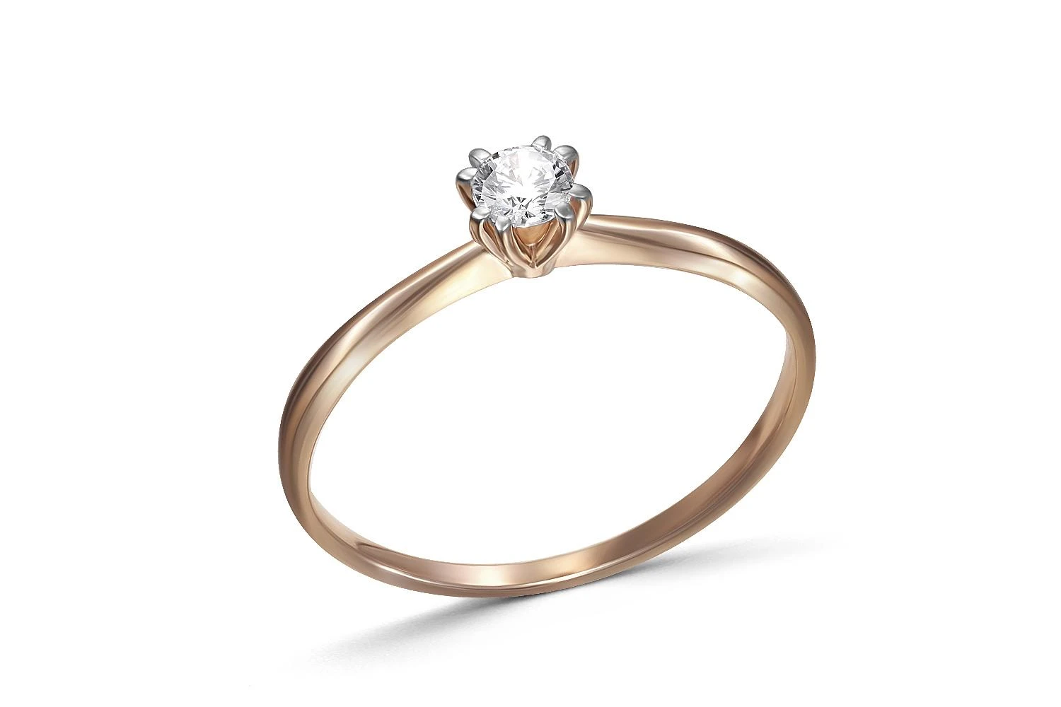 Кольцо помолвочное из красного золота с бриллиантом