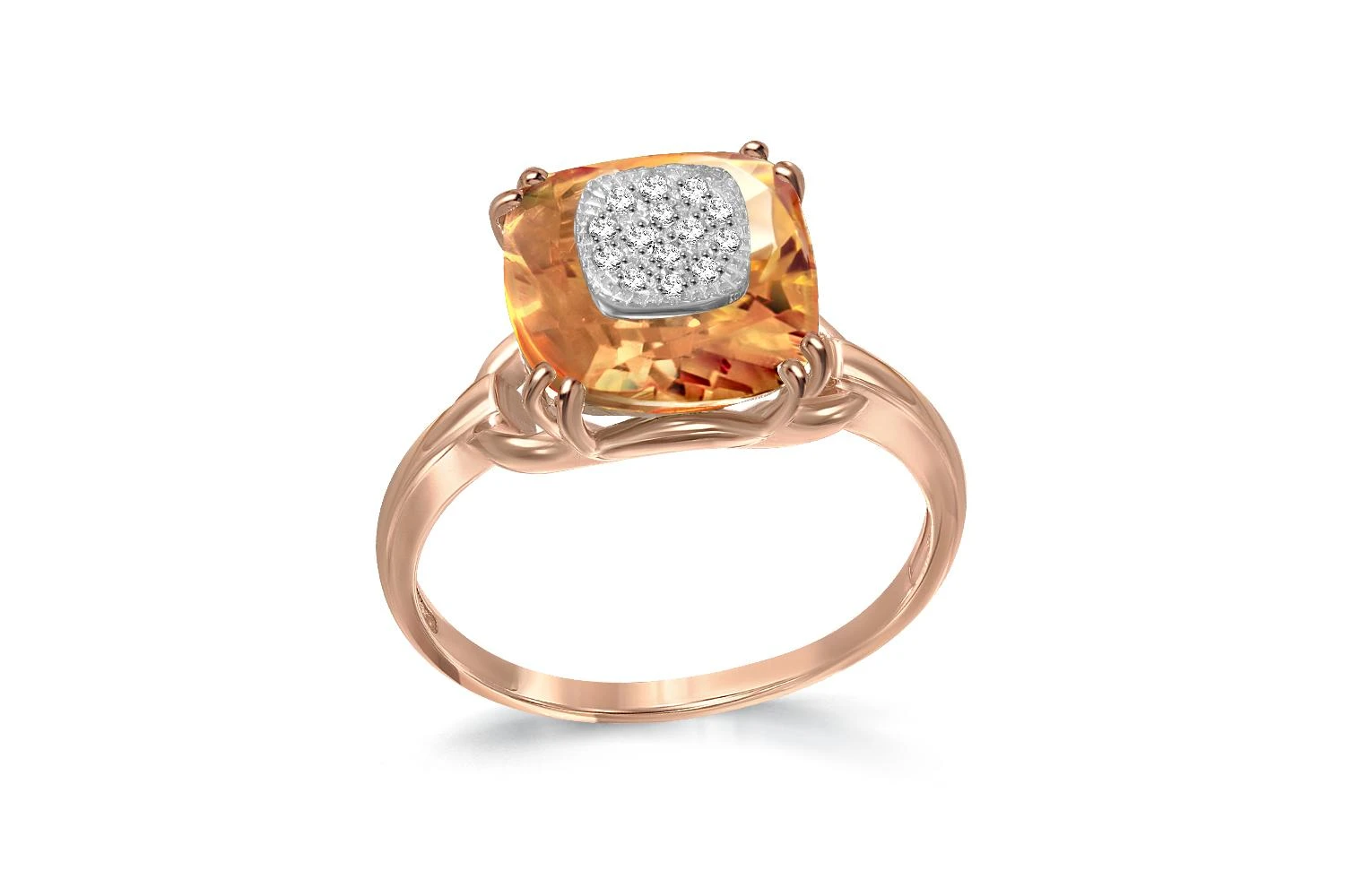 Кольцо из красного золота с цитрином и 14 бриллиантами
