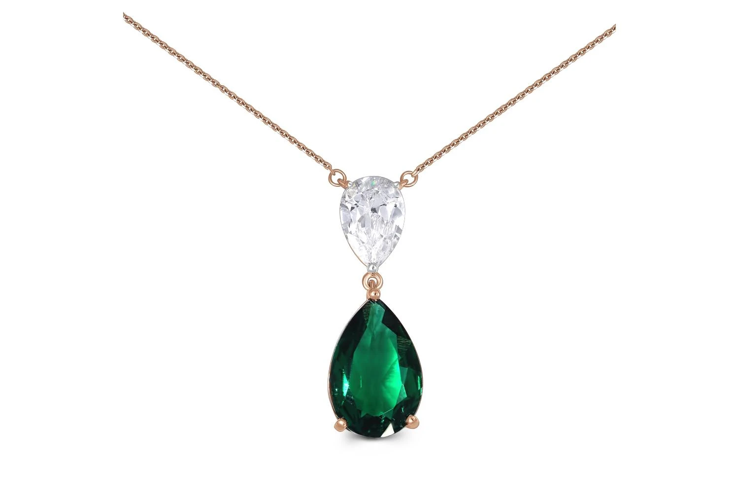 Колье из красного золота с изумрудом и фианитом