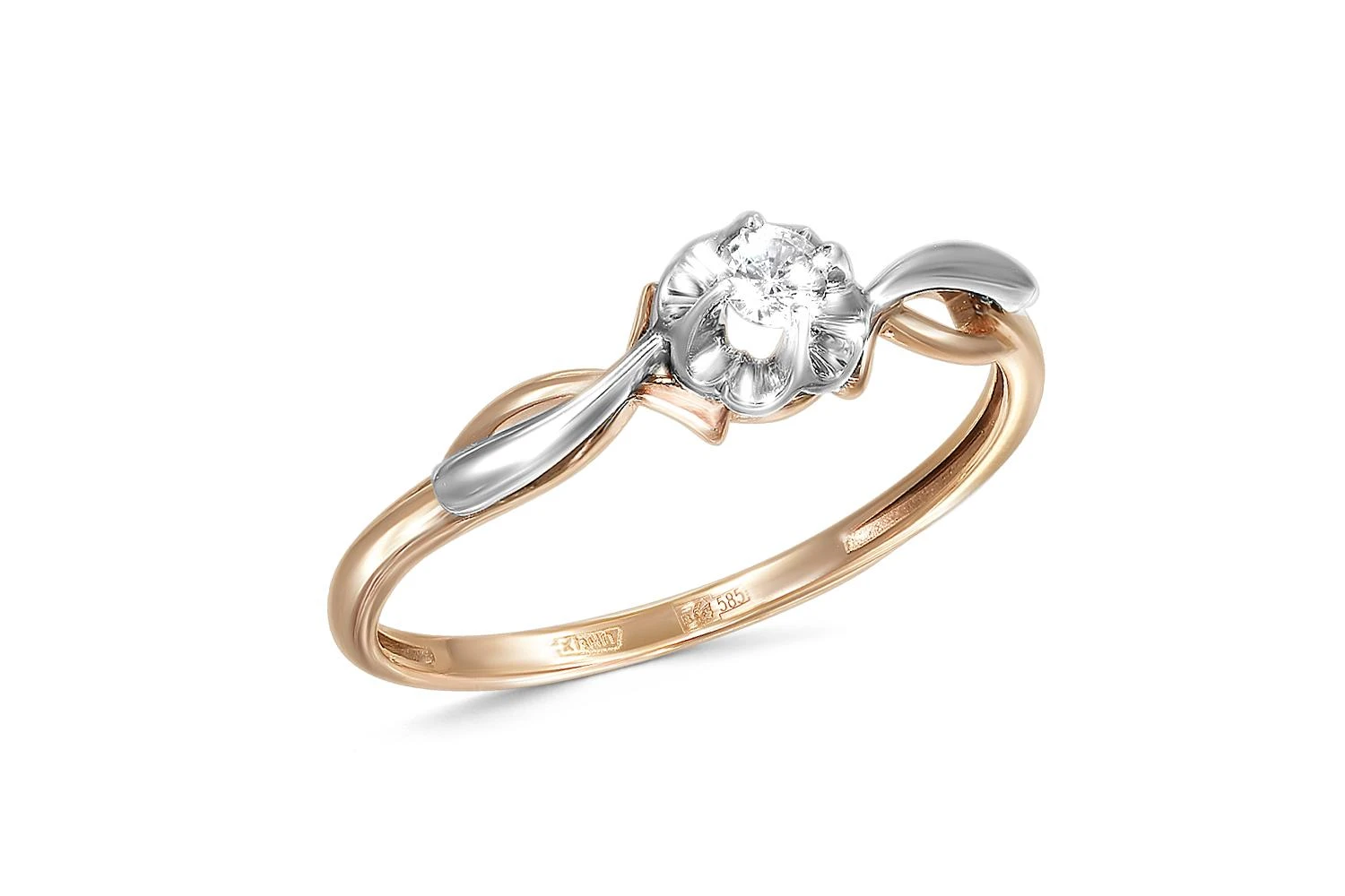 Кольцо Цветок из красного золота с фианитом