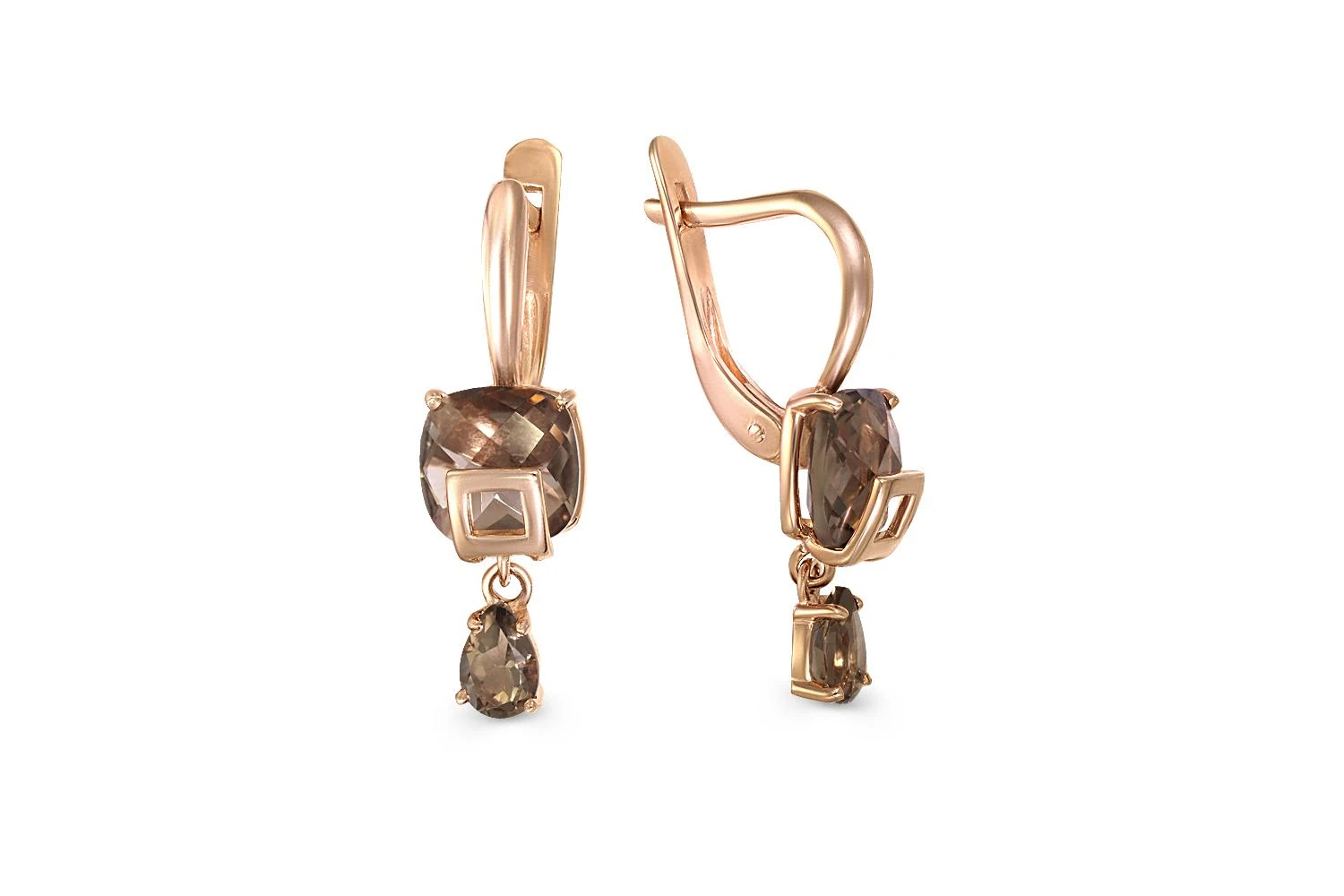 Серьги из красного золота с 4 раухтопазами