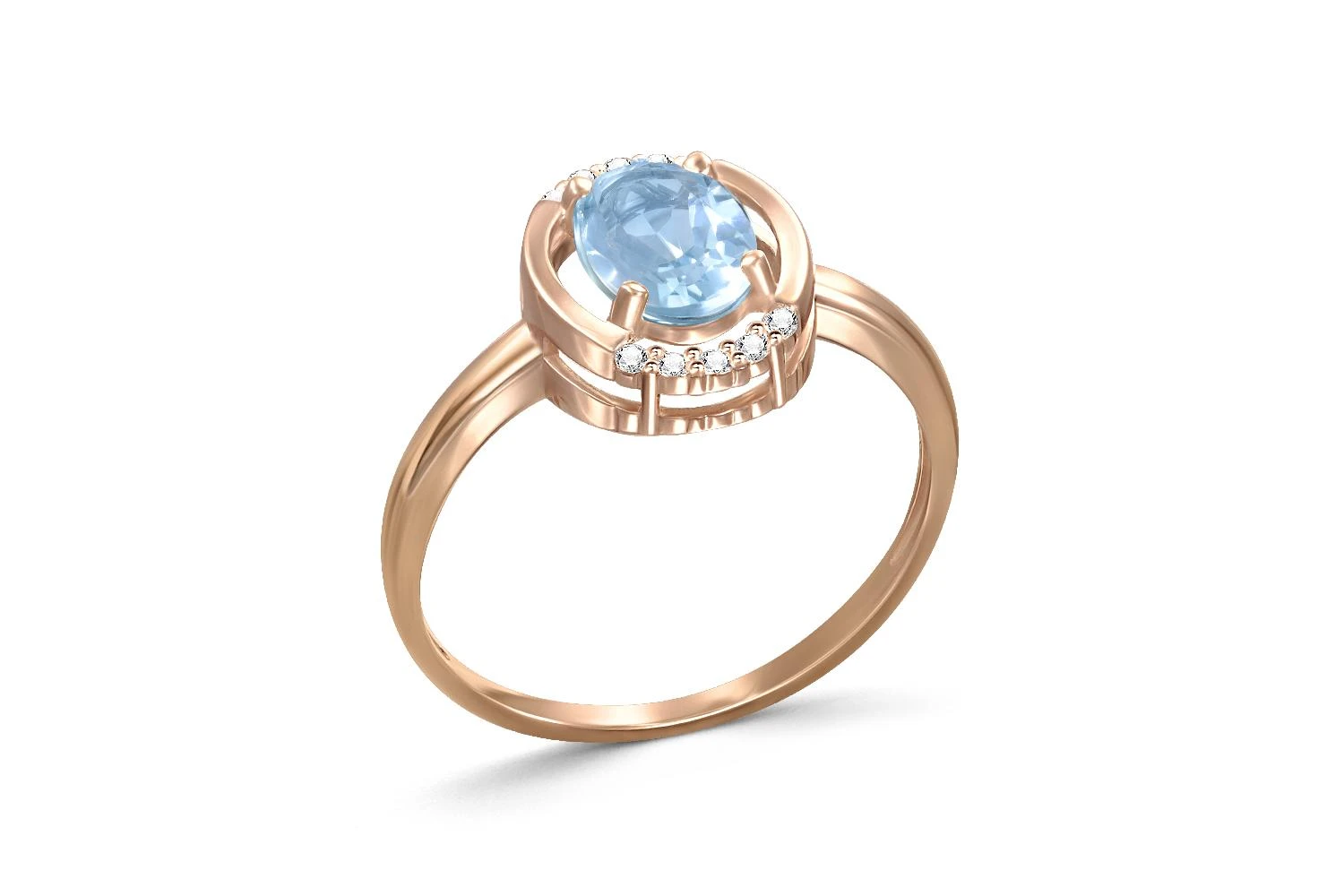 Кольцо из красного золота с топазом sky и 10 фианитами