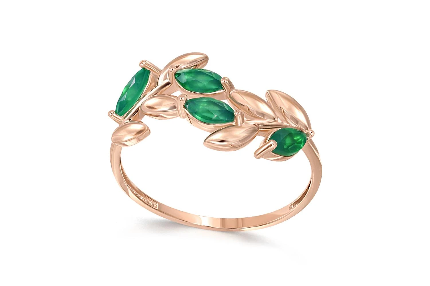 Кольцо Веточка из красного золота с 4 агатами