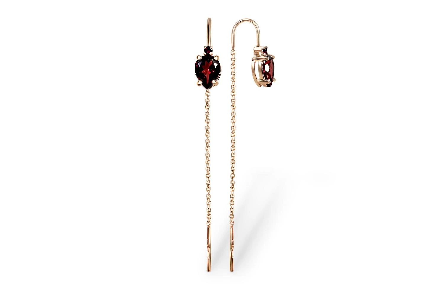 Серьги-продёвки из красного золота с 4 гранатами
