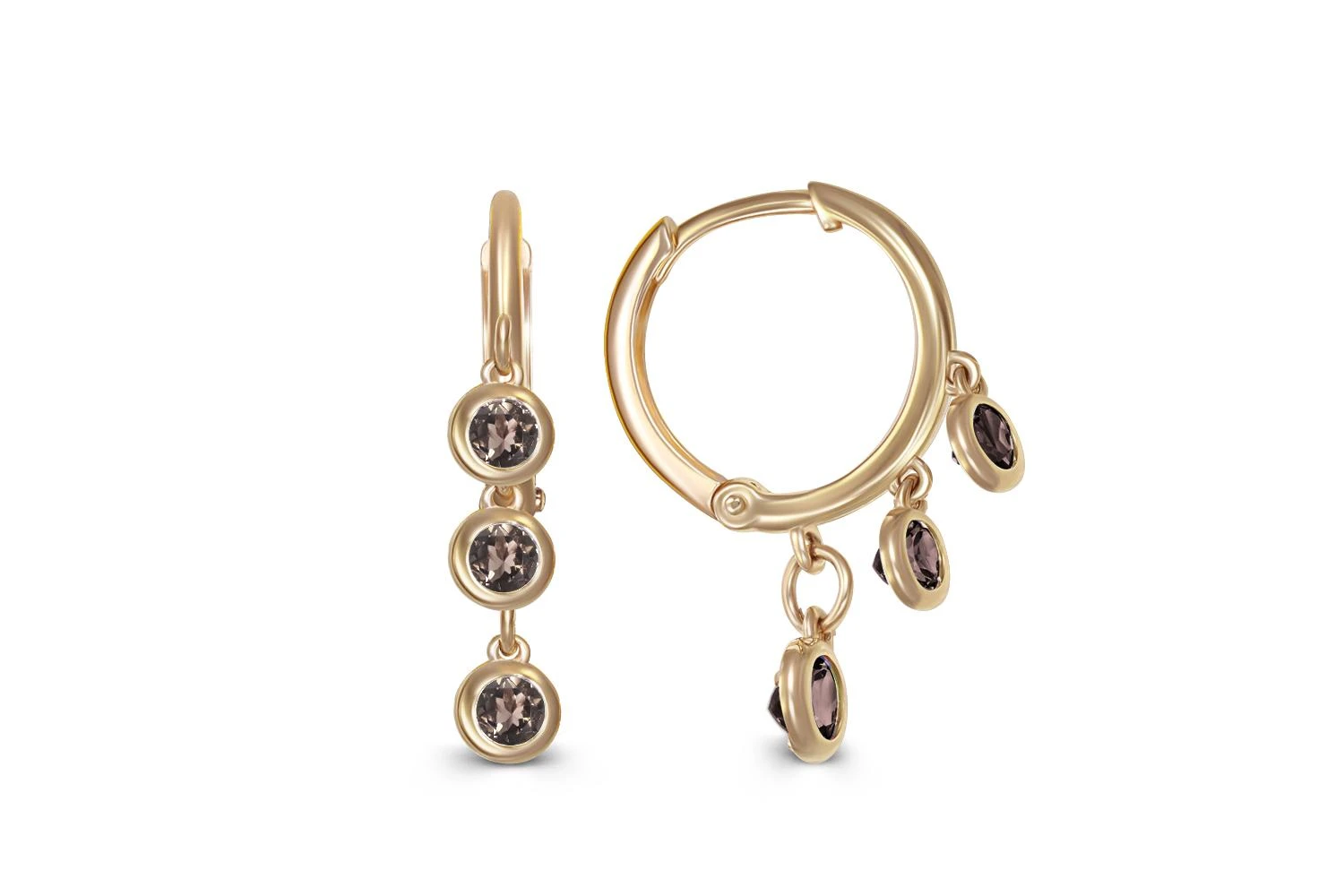 Серьги из жёлтого золота с 6 раухтопазами