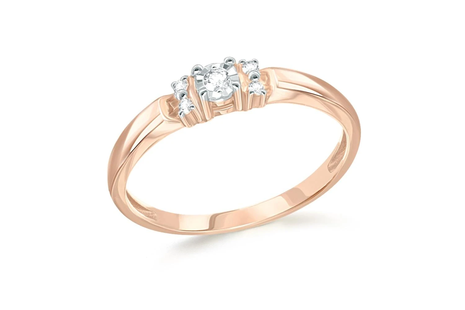 Кольцо из красного золота с 5 бриллиантами