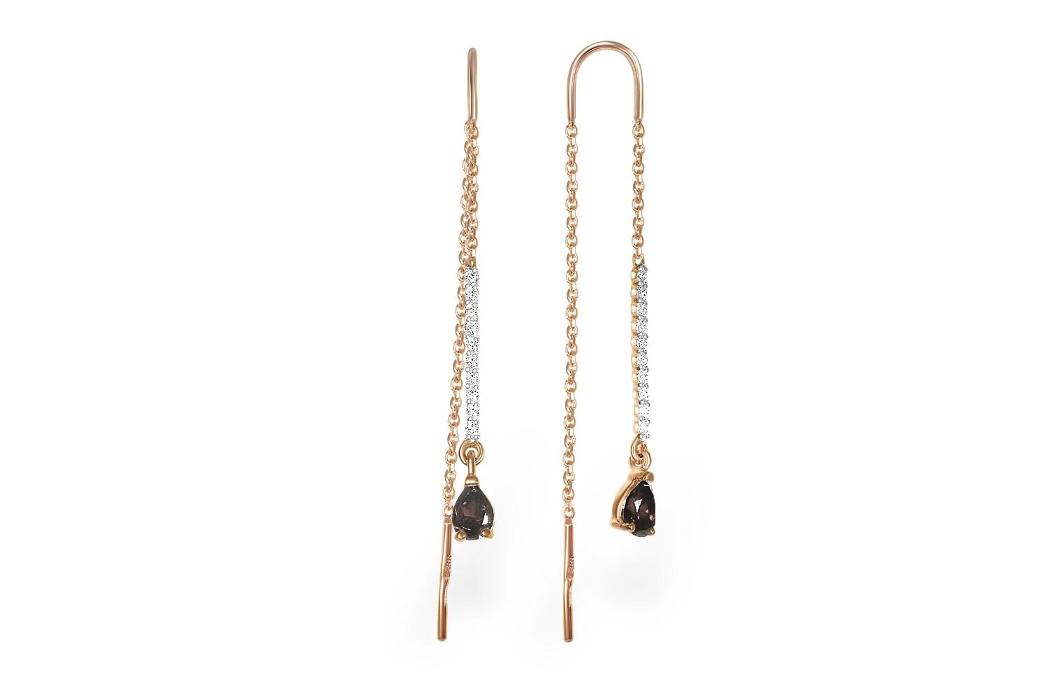 Серьги-продёвки Дорожки из красного золота с 2 раухтопазами и 20 фианитами