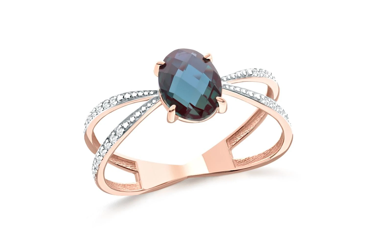 Кольцо из красного золота с александритом и 28 бриллиантами