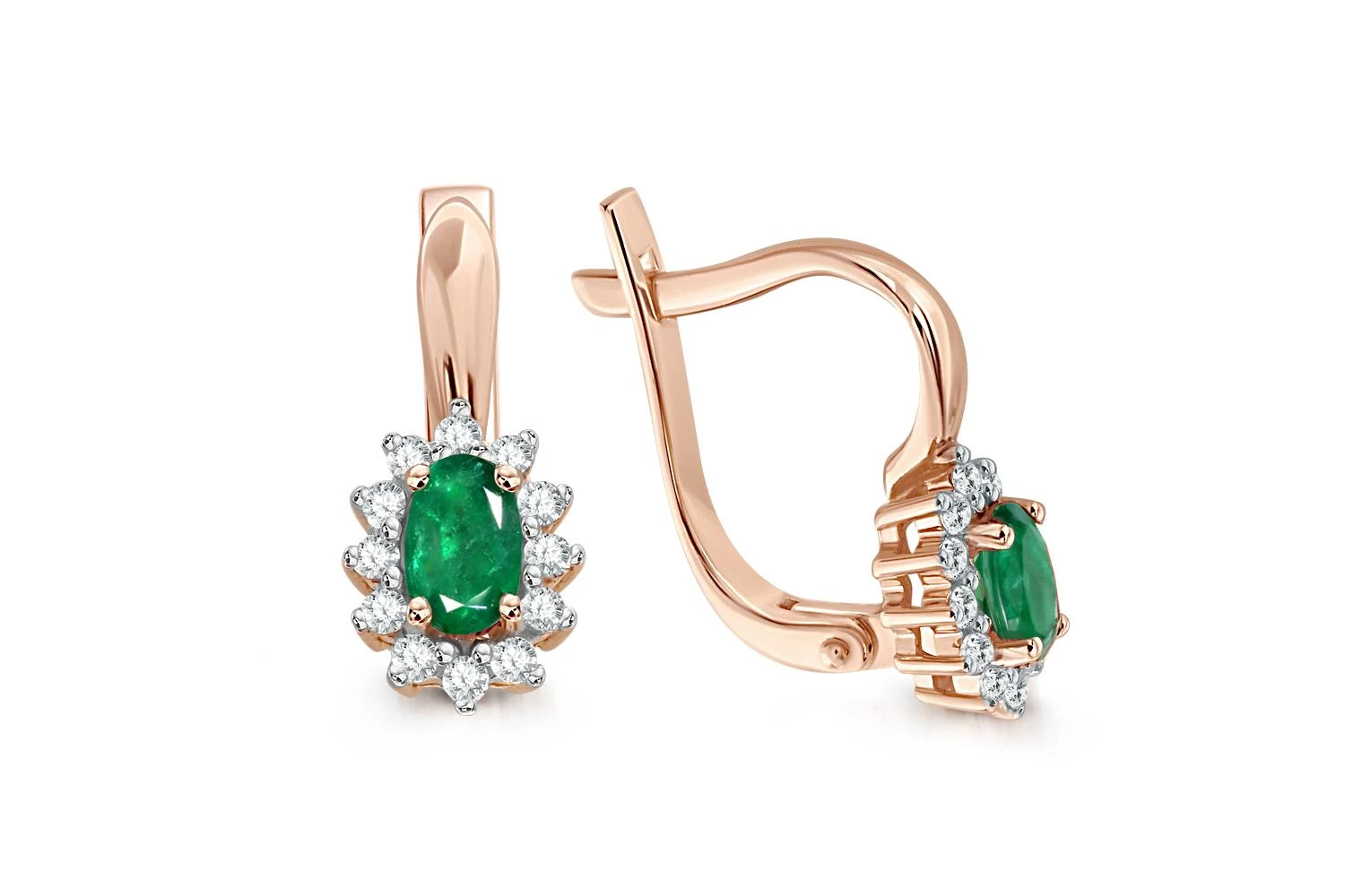 Серьги из красного золота с 2 изумрудами и 24 бриллиантами