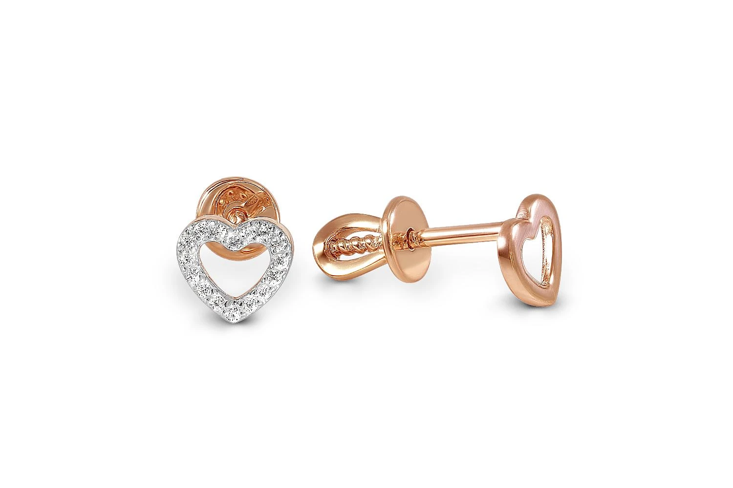 Серьги-пусеты Сердца из красного золота с 16 бриллиантами