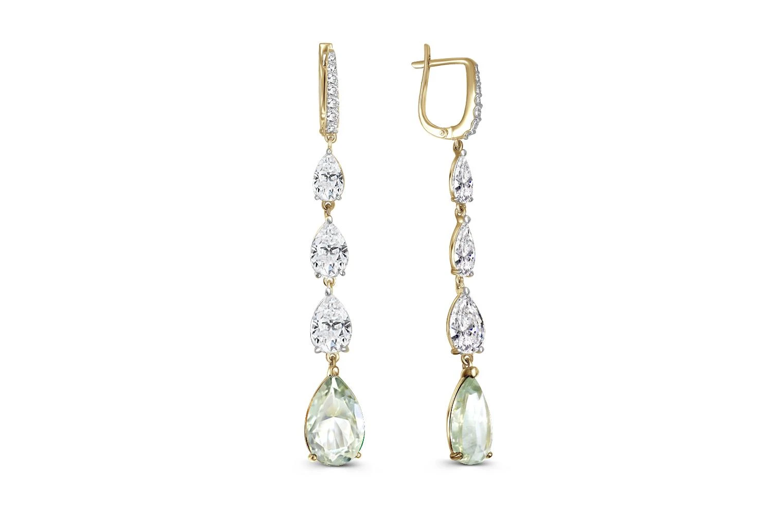 Серьги из жёлтого золота с 2 аметистами и 20 фианитами