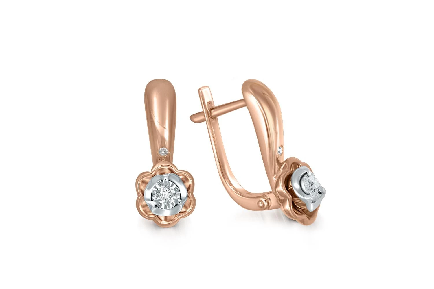 Серьги Цветы из красного золота с 4 бриллиантами