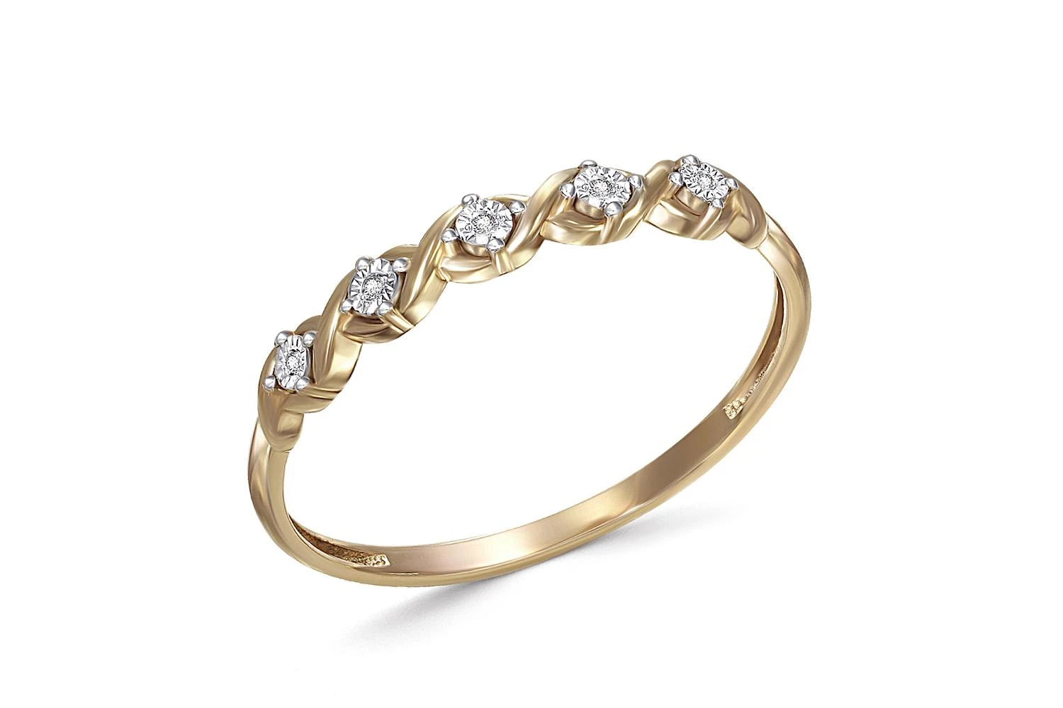 Кольцо Дорожка из жёлтого золота с 5 бриллиантами