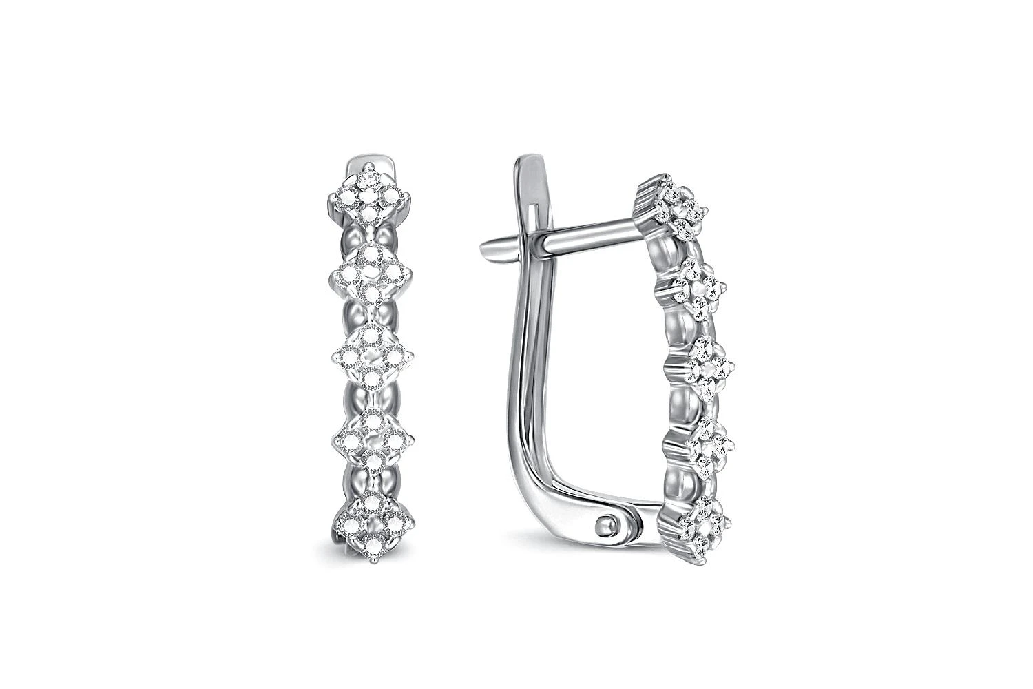 Серьги из белого золота с 40 фианитами