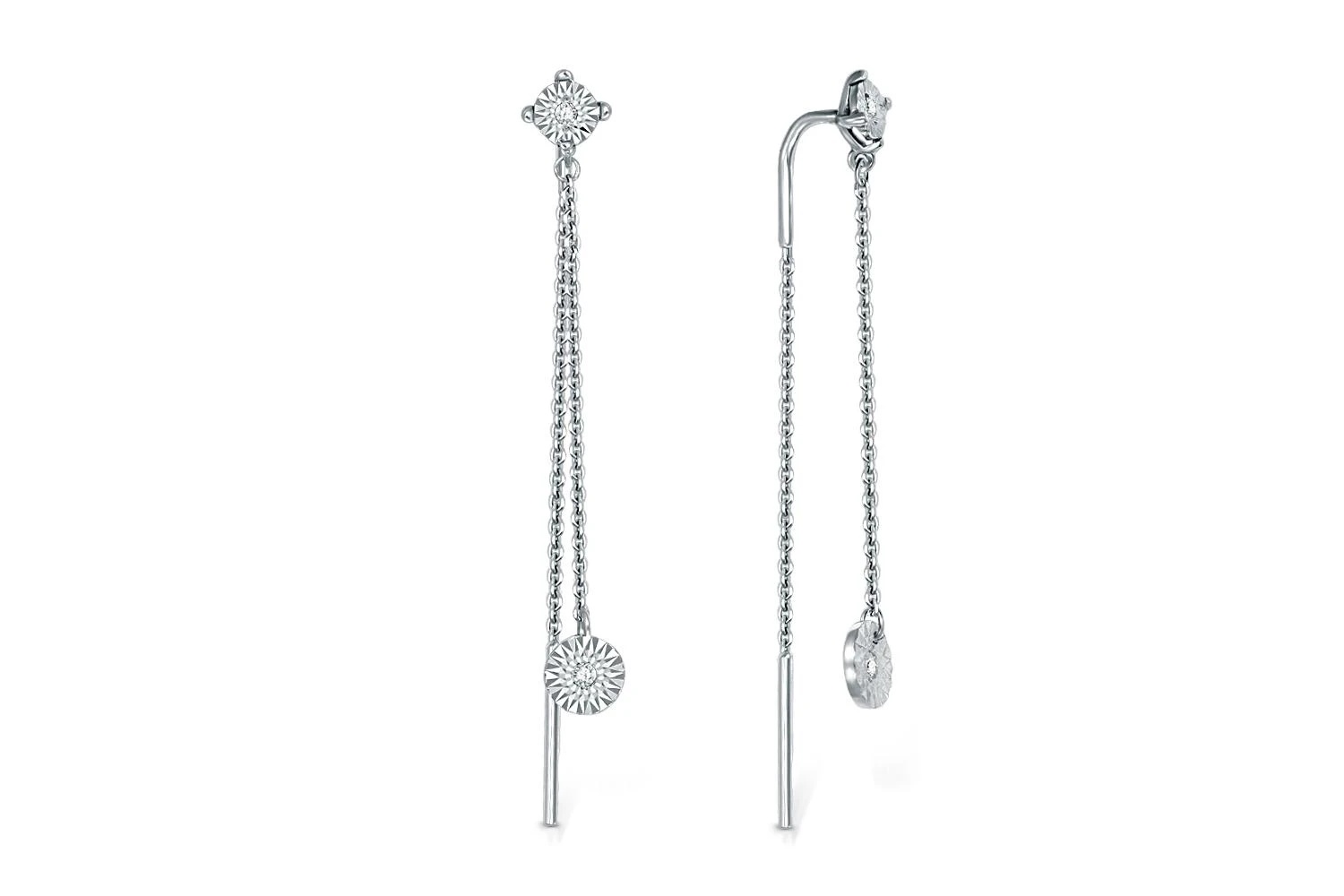 Серьги-продёвки из белого золота с 4 бриллиантами