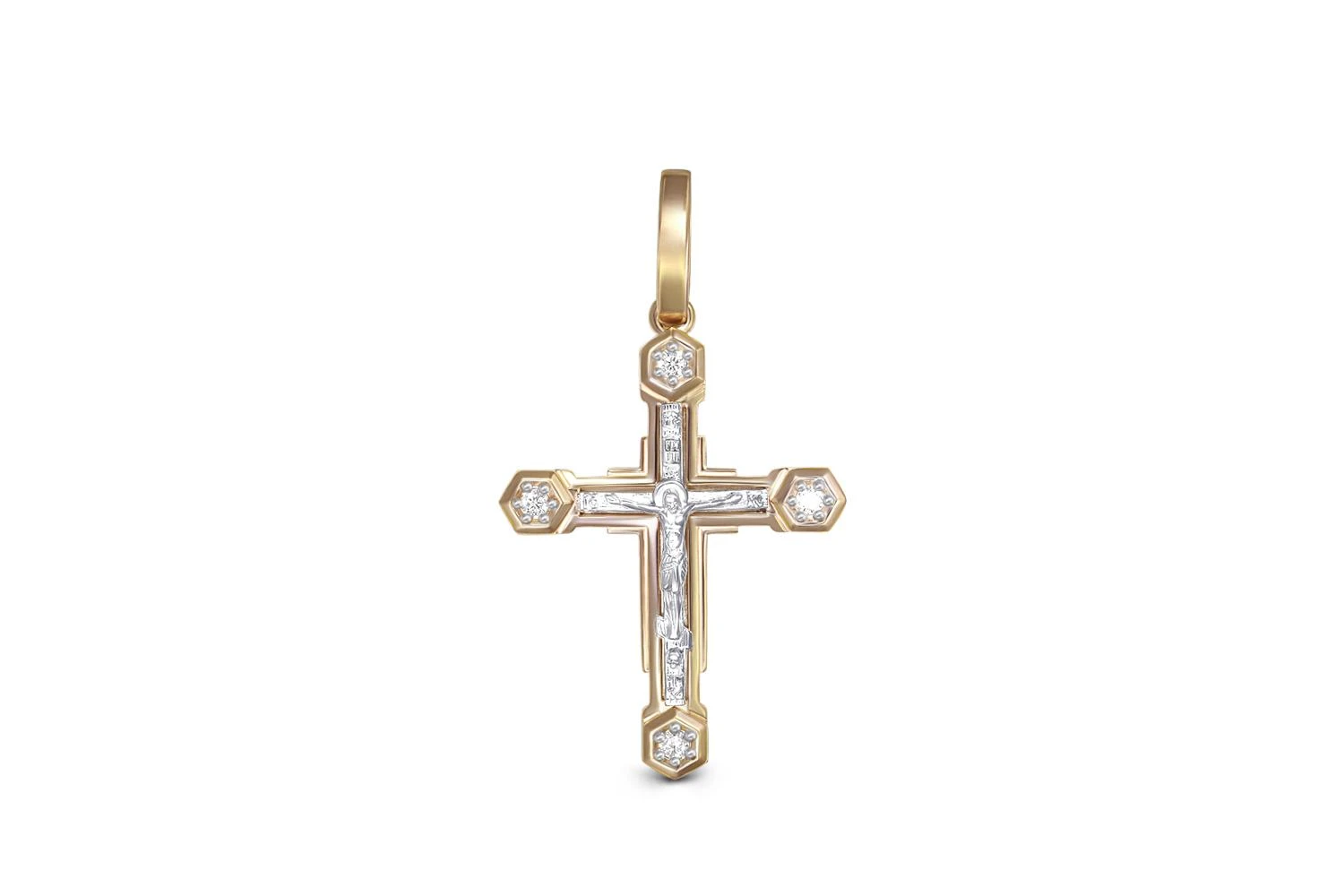 Крест из жёлтого золота с 4 фианитами
