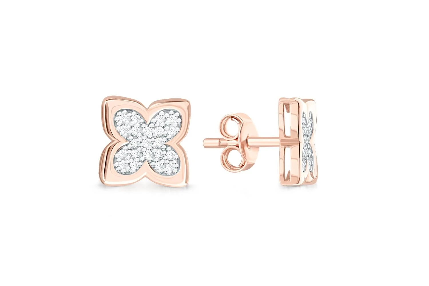 Серьги-пусеты Клевер из красного золота с 42 фианитами