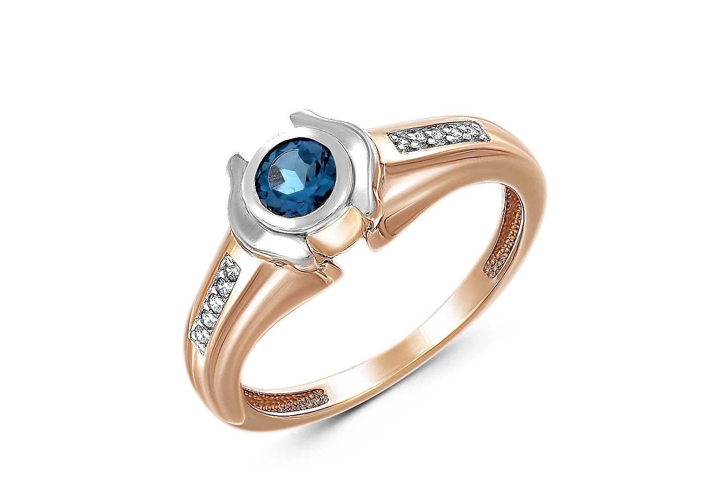 Кольцо из красного золота с топазом лондон и 10 фианитами