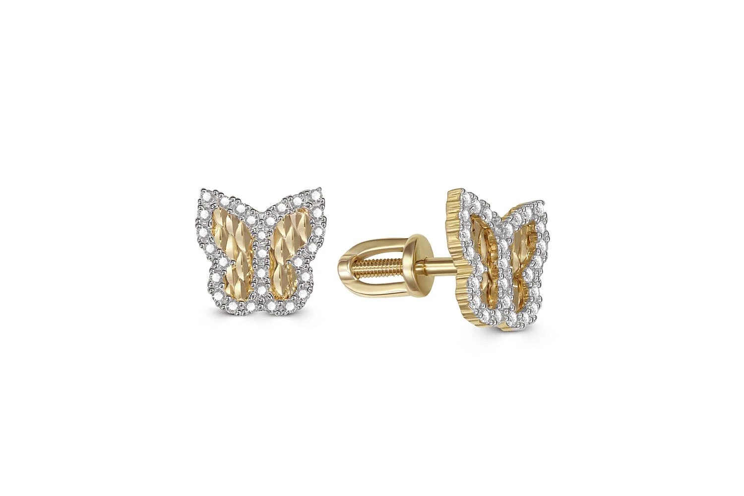 Серьги-пусеты Бабочки из жёлтого золота с 56 фианитами