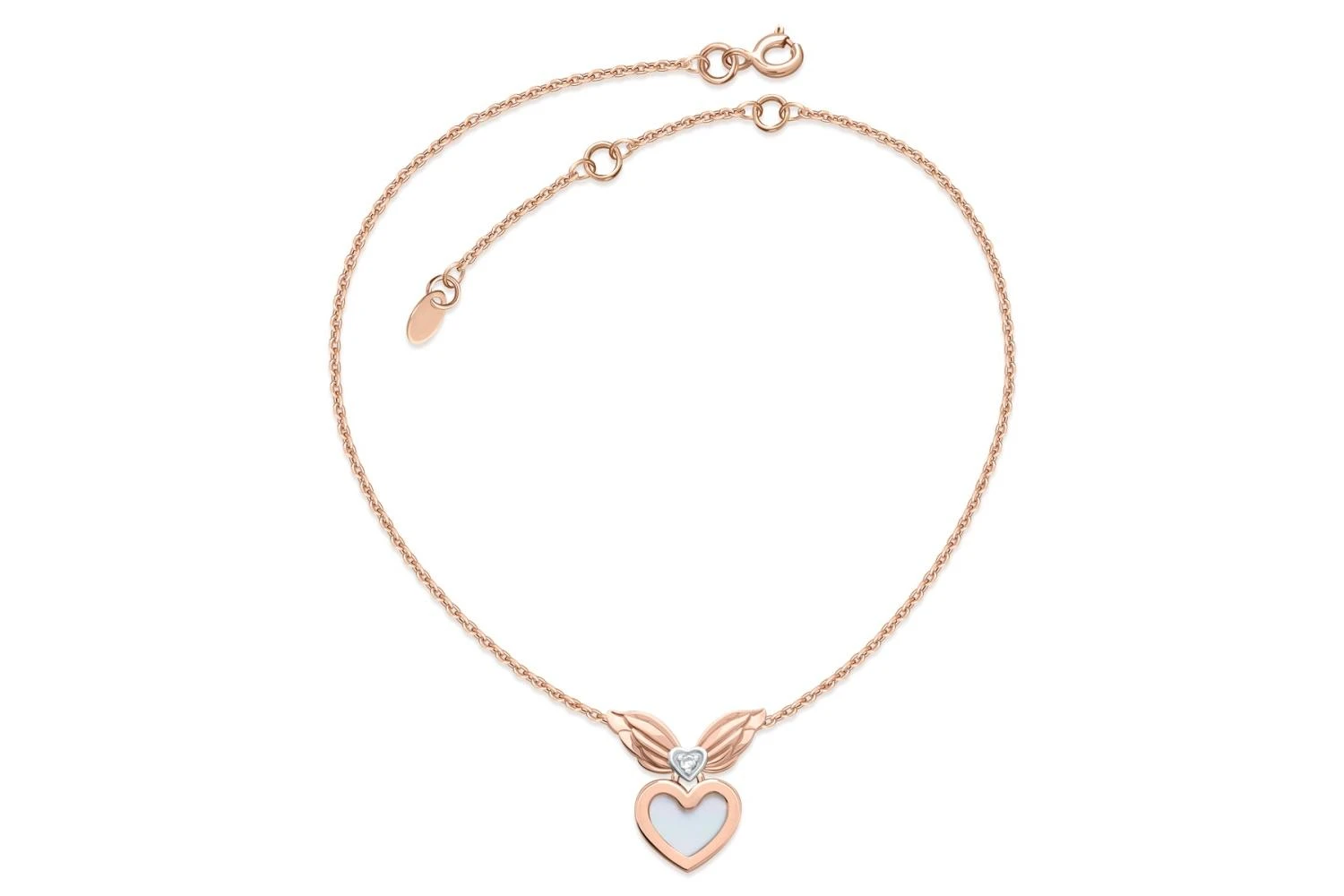 Колье Сердце из красного золота с перламутром и фианитом