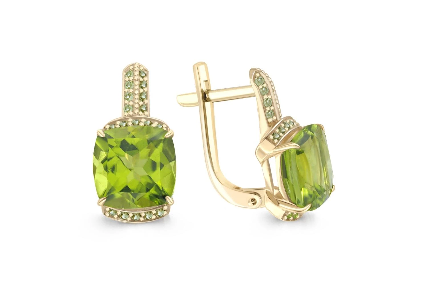 Серьги из жёлтого золота с 38 хризолитами