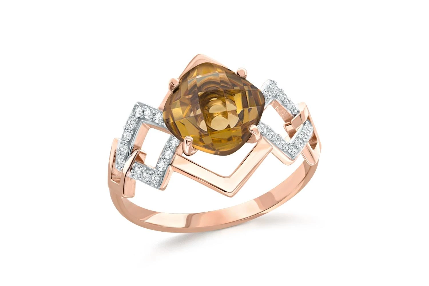 Кольцо из красного золота с султанитом и 30 фианитами