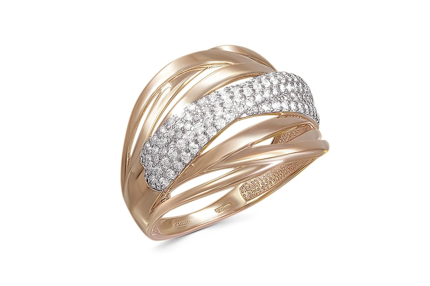 Кольцо Дорожка из красного золота с 97 фианитами