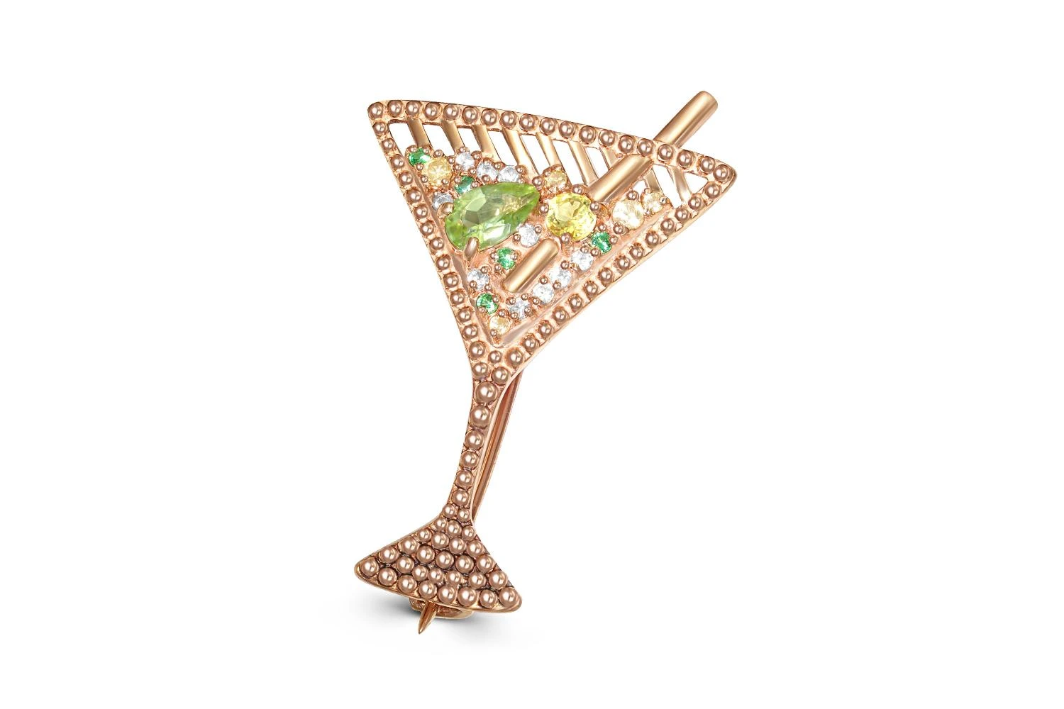 Брошь Коктейль из красного золота с хризолитами, цитринами и фианитами