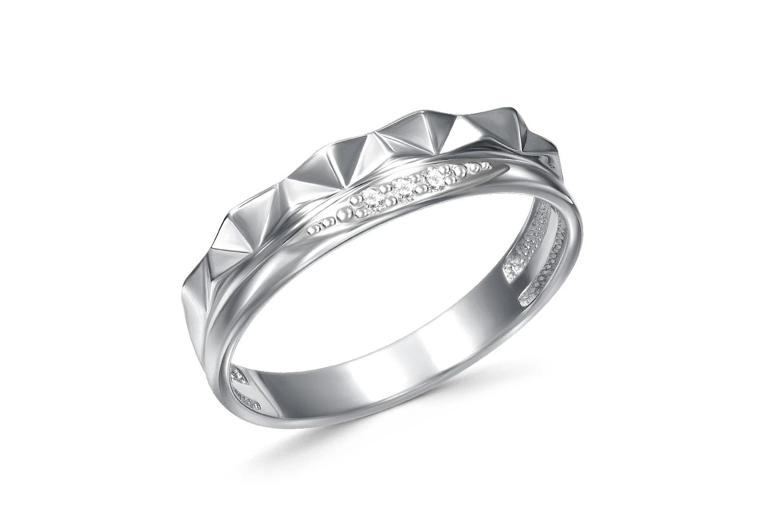 Кольцо из белого золота с 3 фианитами