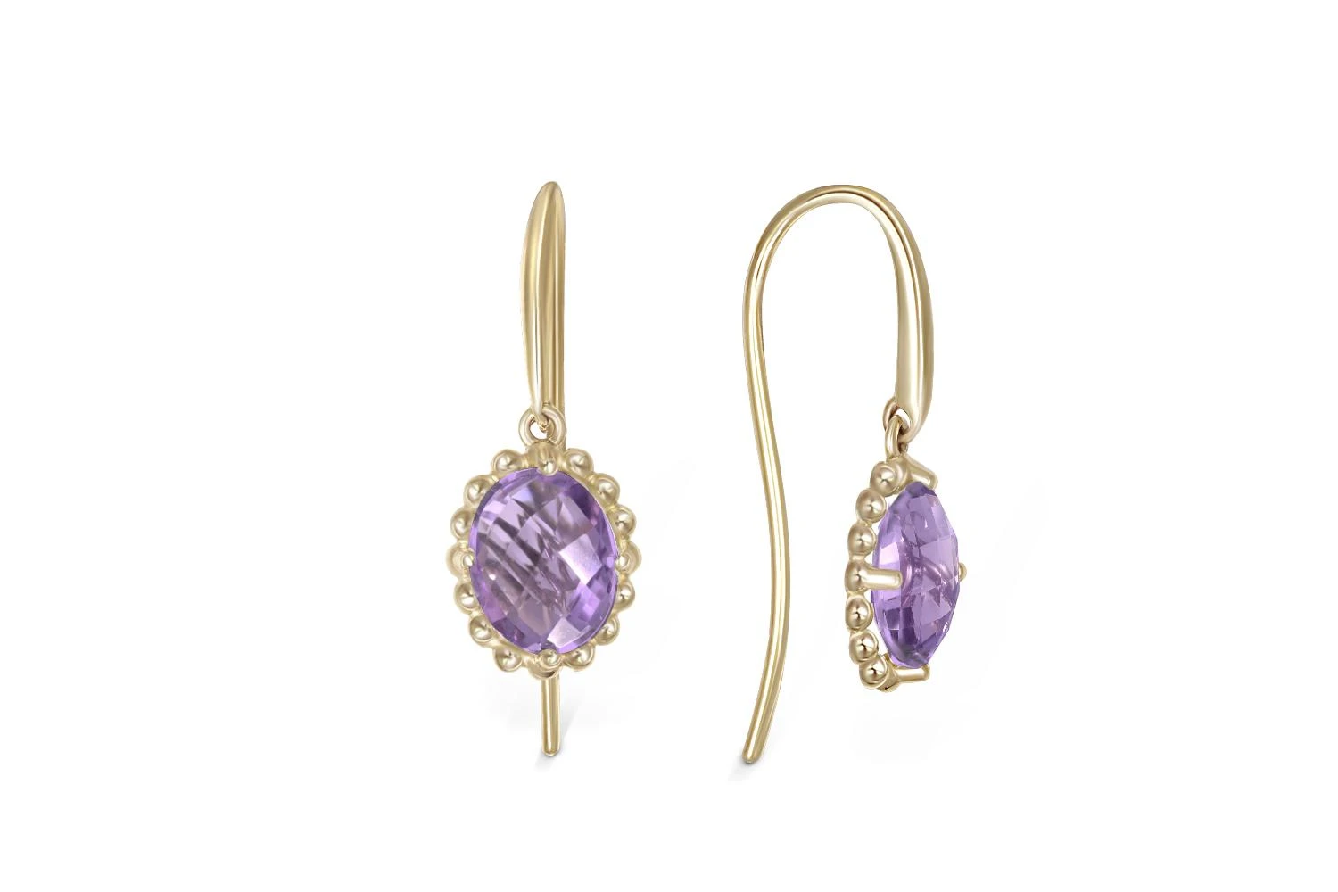Серьги из жёлтого золота с 2 аметистами