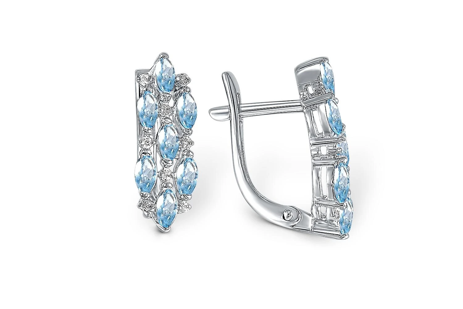 Серьги из белого золота с 14 топазами sky и 16 бриллиантами
