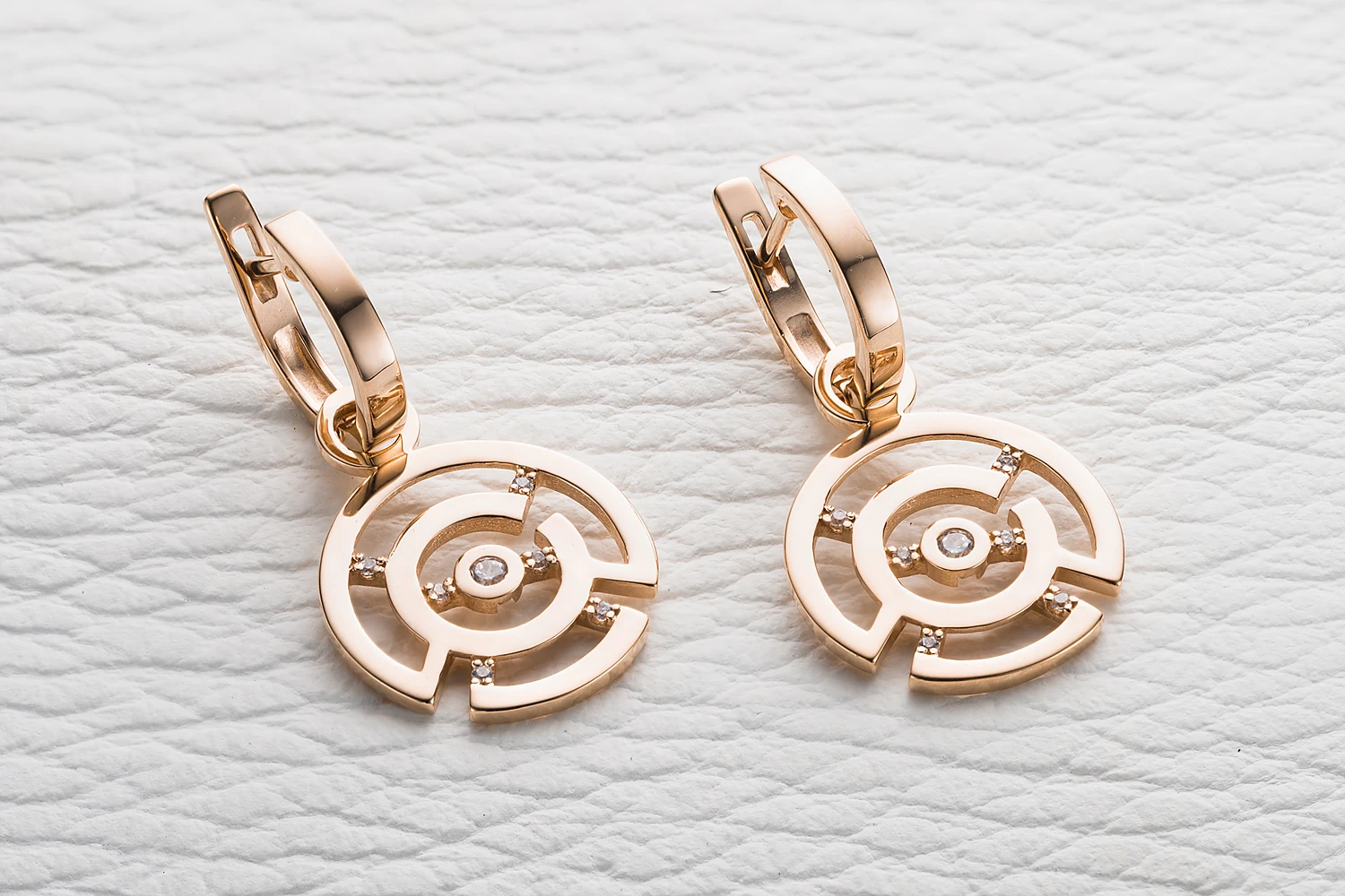 Серьги-трансформеры из красного золота с 14 фианитами