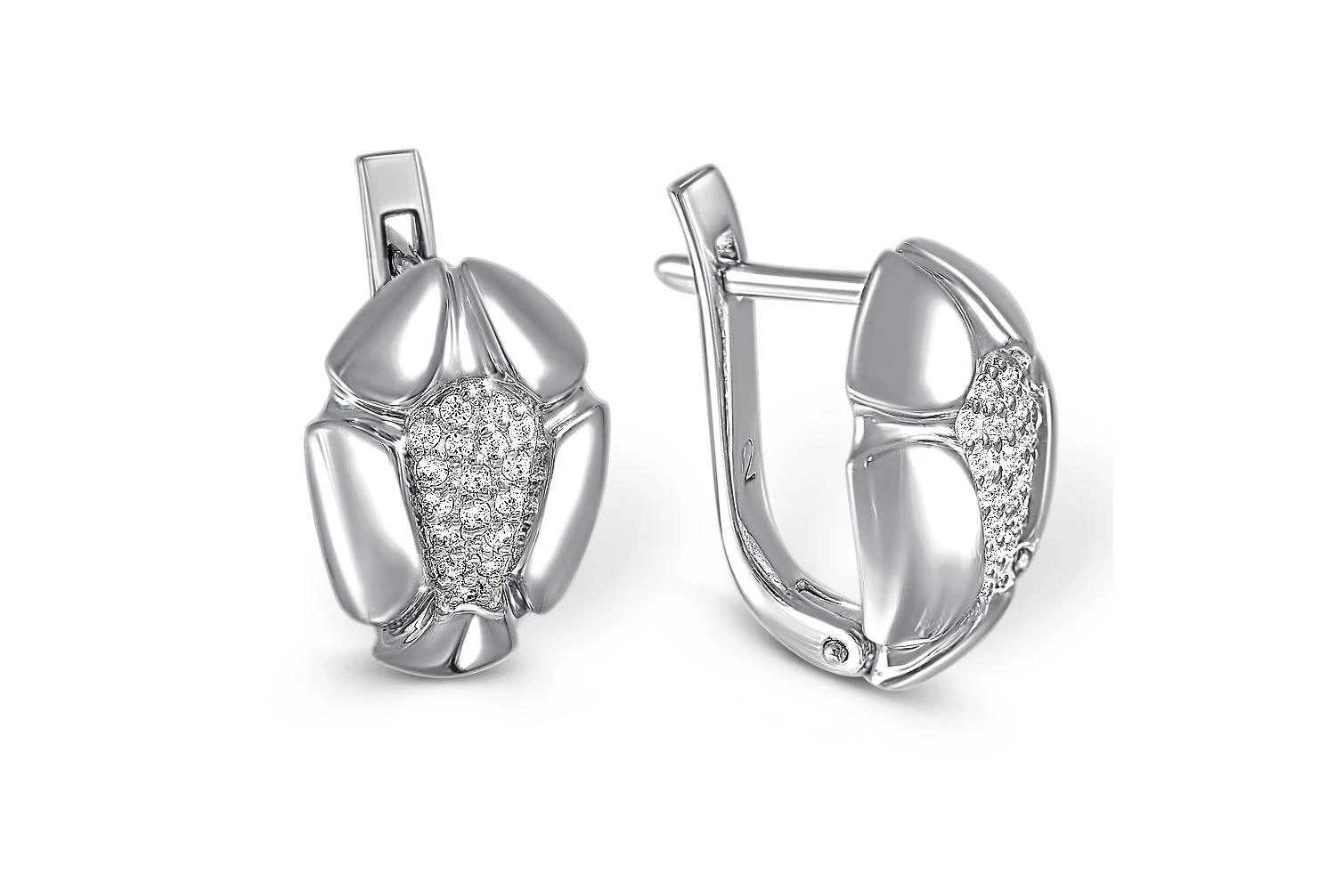 Серьги Цветы из белого золота с 34 фианитами