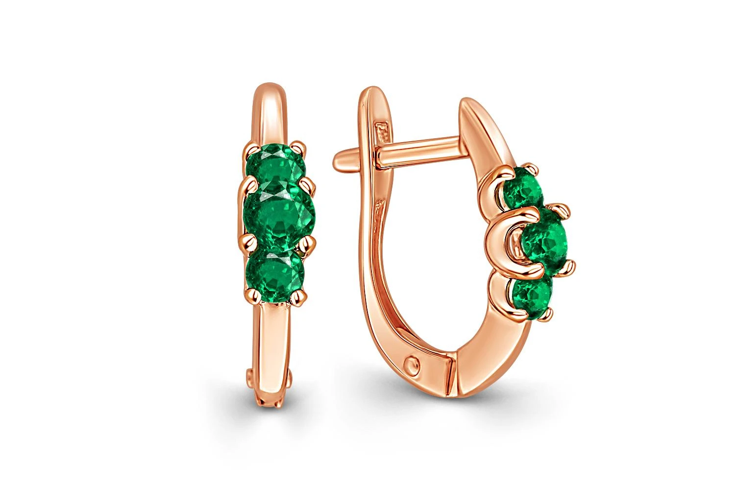 Серьги из красного золота с 6 изумрудами