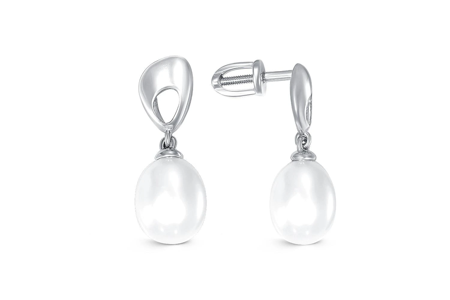 Серьги-пусеты из белого золота с 2 жемчужинами
