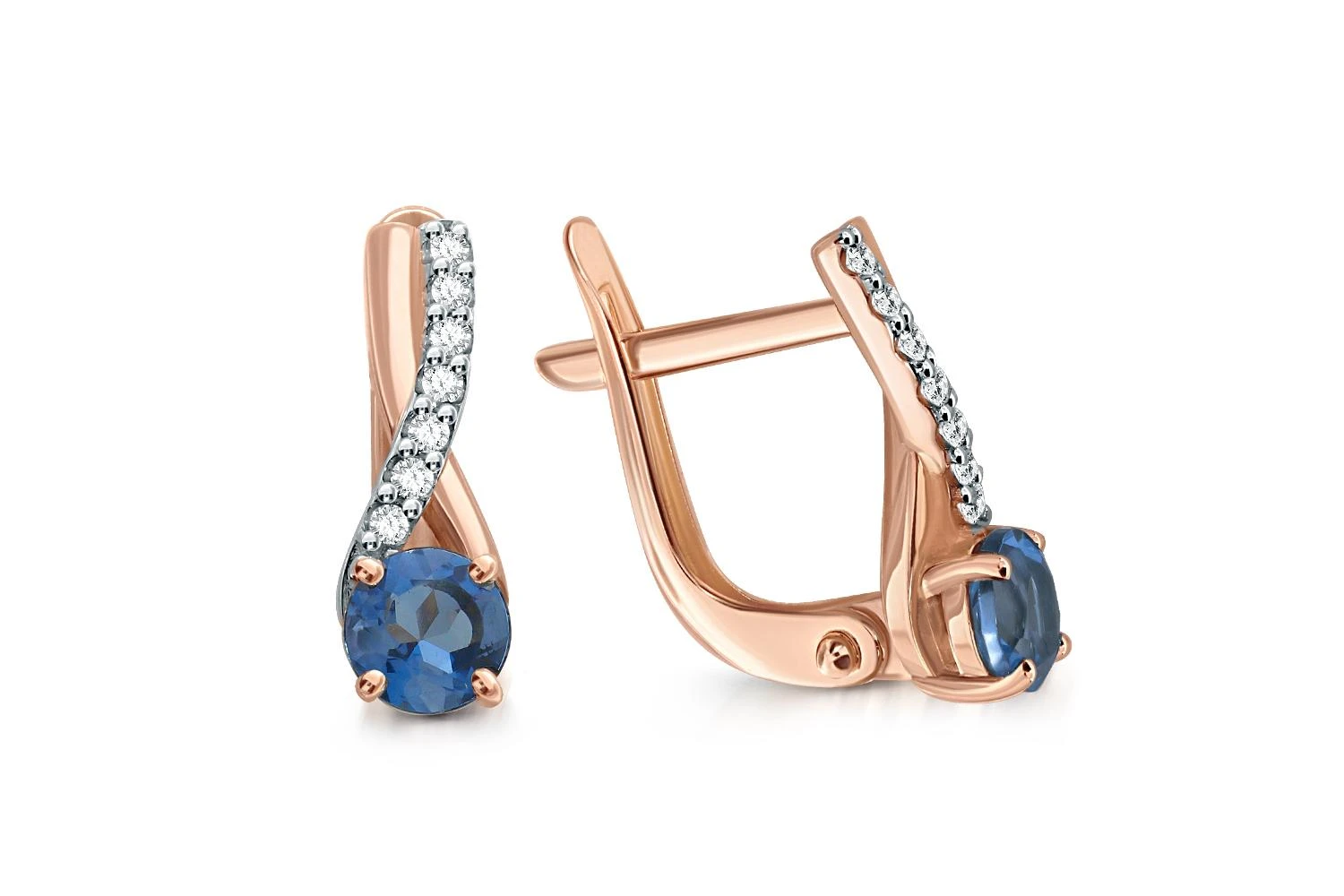 Серьги из красного золота с 2 топазами лондон и 14 фианитами