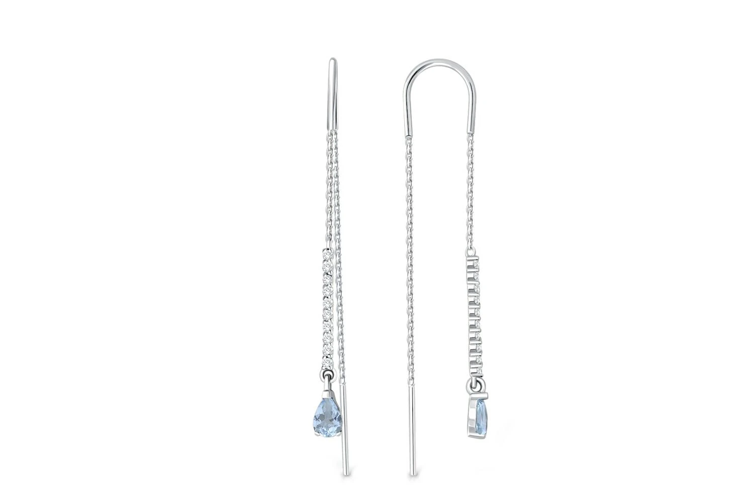 Серьги-продёвки Дорожки из белого золота с 2 топазами sky и 20 фианитами