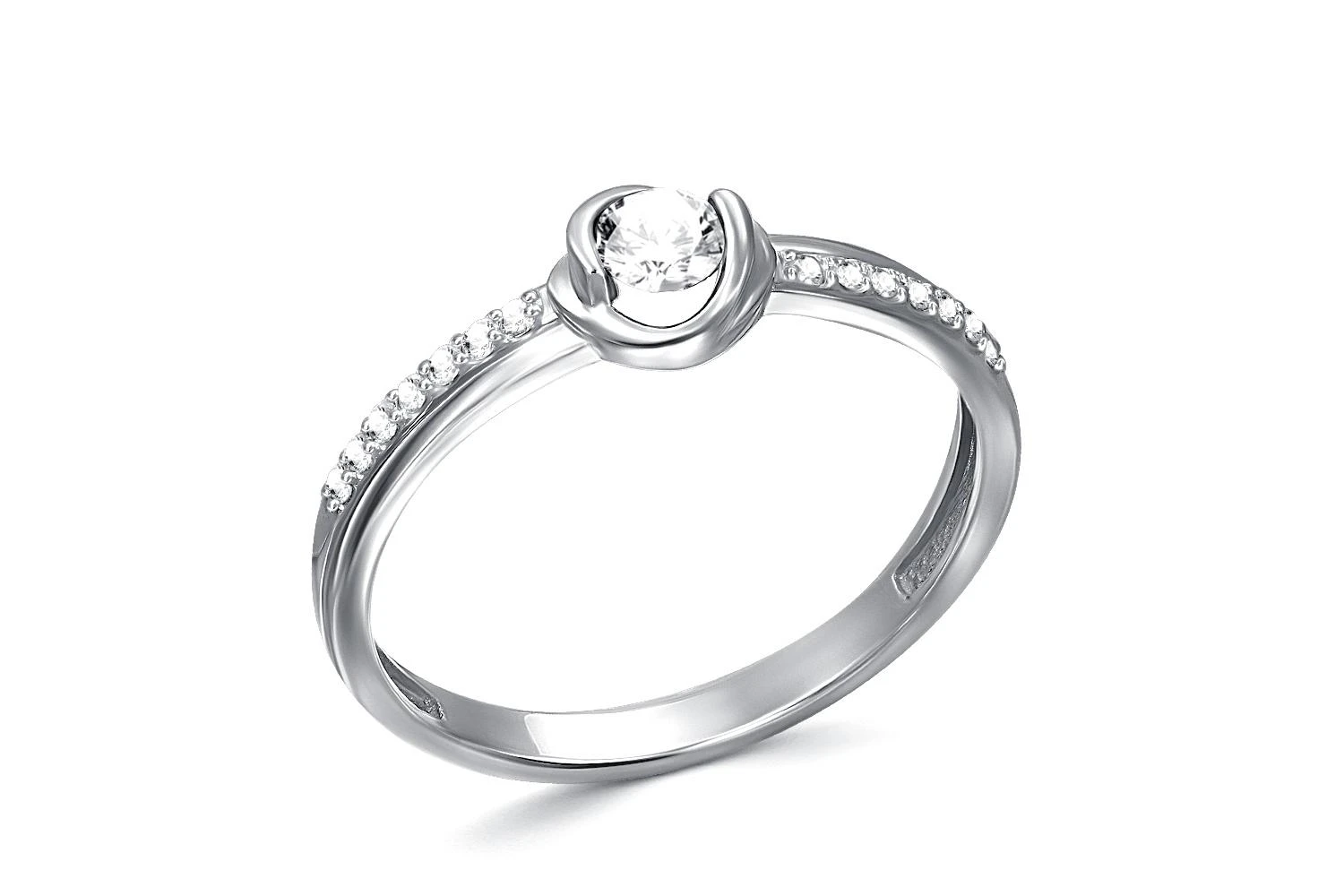 Кольцо из белого золота с 15 фианитами