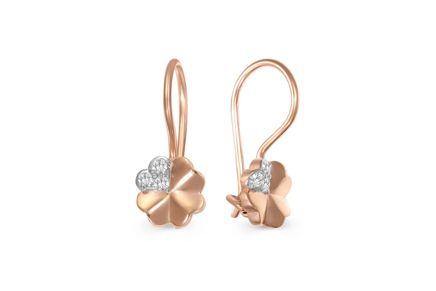 Детские серьги Клевер из красного золота с 6 бриллиантами