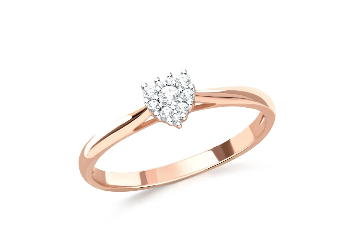 Кольцо Сердце из красного золота с 10 муассанитами